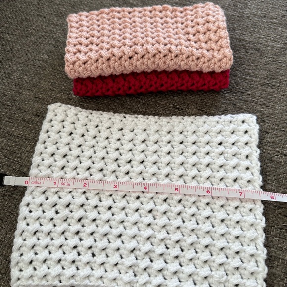 Handmade 100% Cotton Dish Wash Spa Red Pink White Cloths - Picture 6 of 10